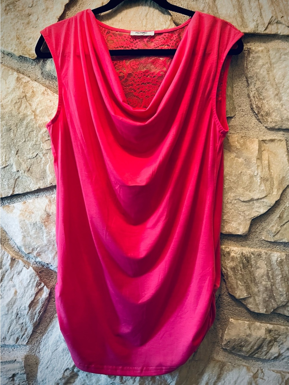 Sleeveless Fuchsia Draped Neck Women's Top